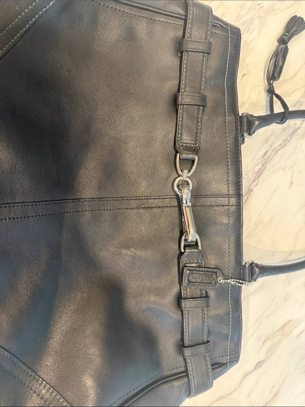 Classic Black Leather CoachTote Handbag